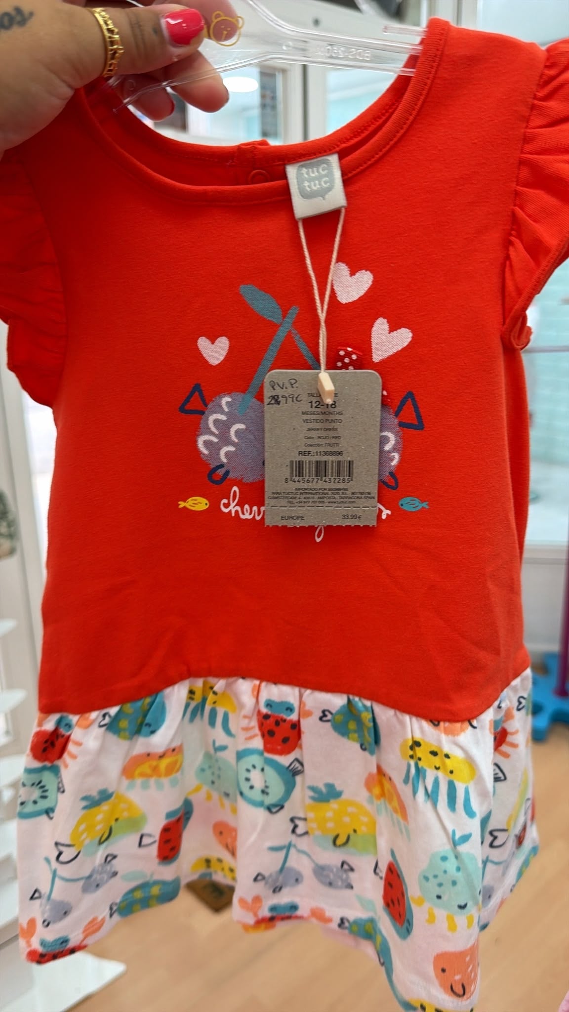 Vestido bebé Tuc Tuc rojo con animales marinos — fotografía del producto