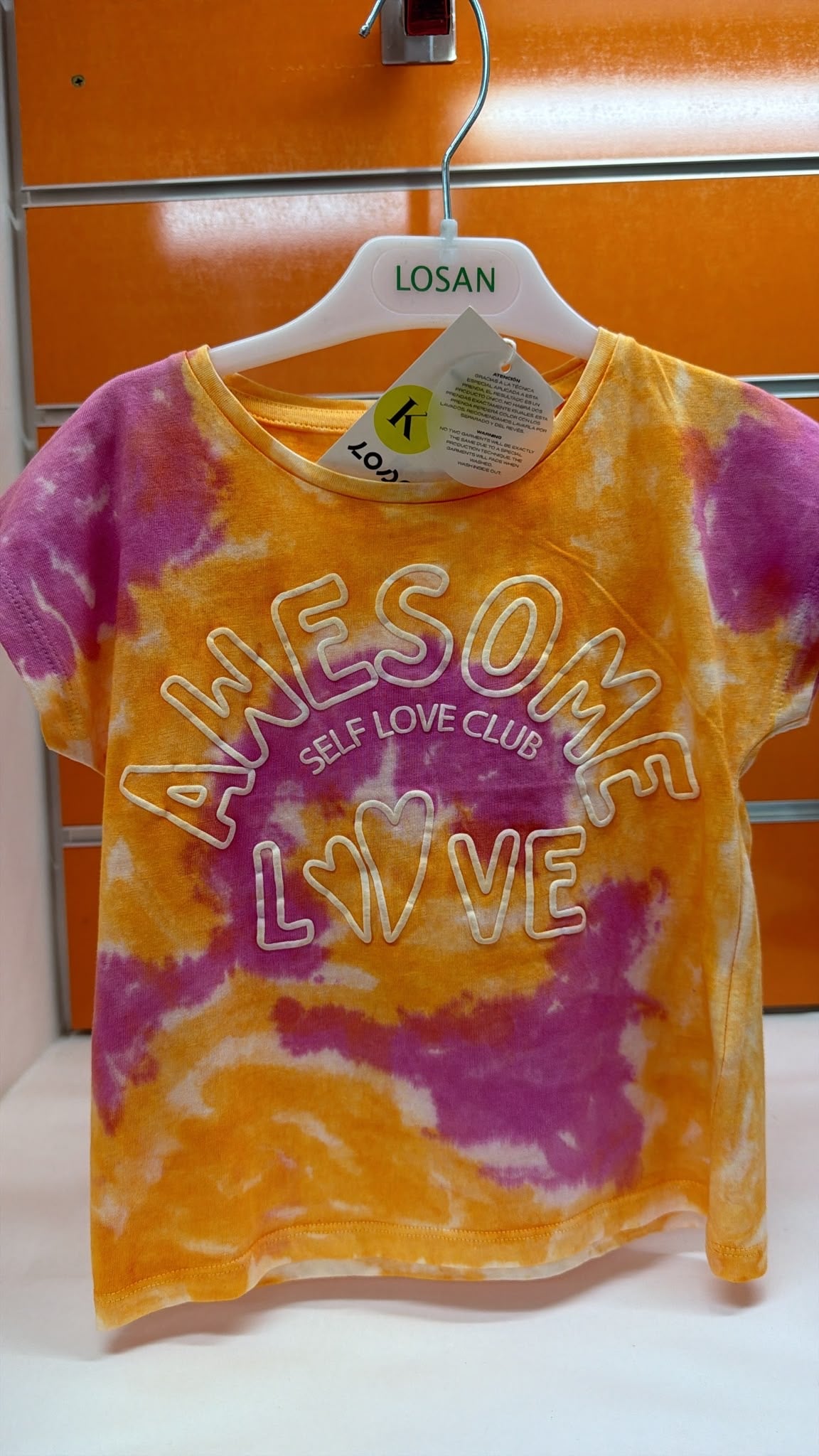 Camiseta niña Losan tie-dye naranja y rosa — fotografía del producto
