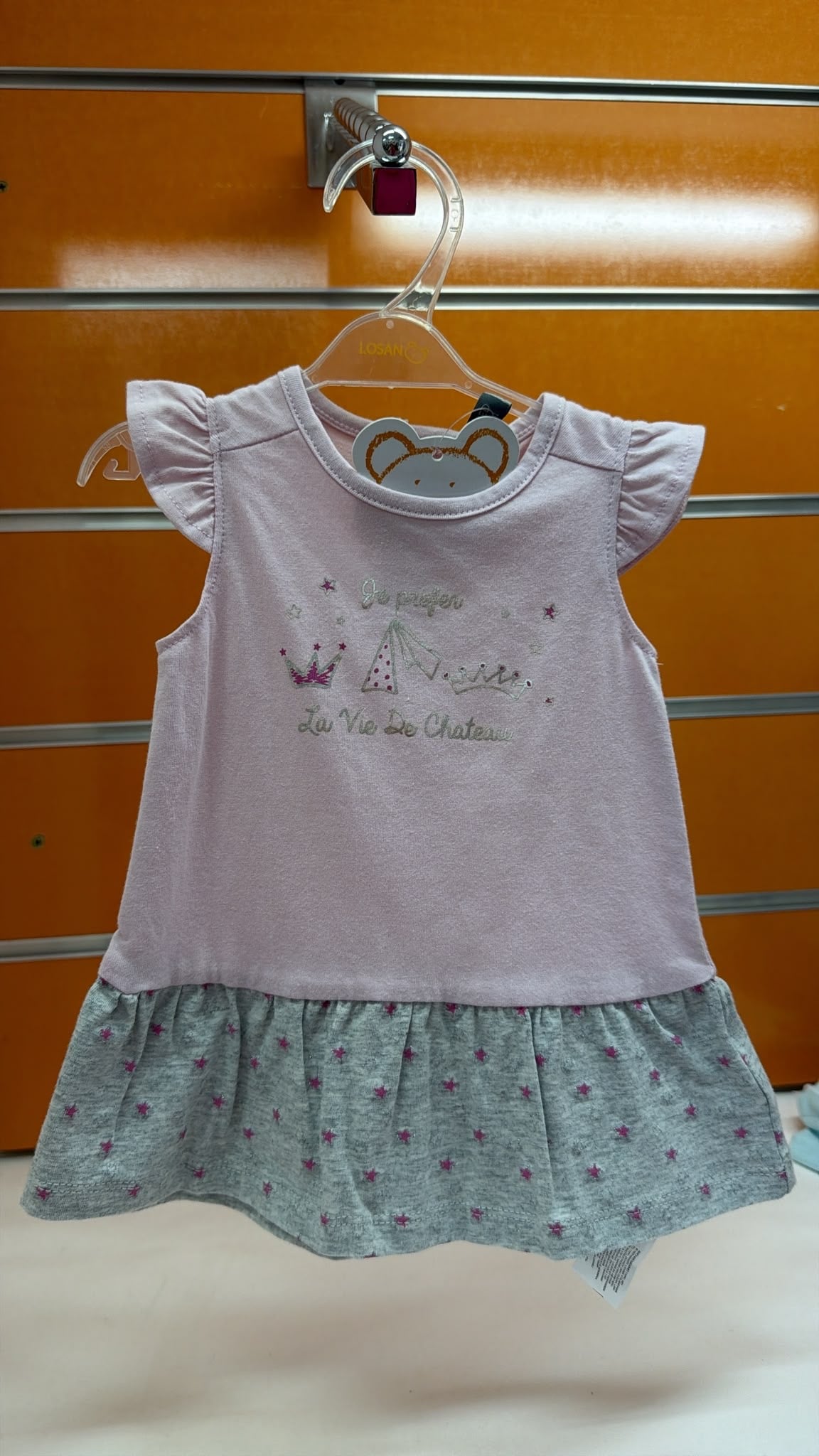Vestido bebé Losan rosa y gris con estrellas — fotografía del producto