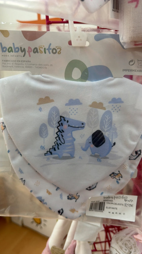 Bandana impermeable Baby Pasitos – Elefante Celeste — fotografía del producto