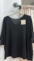 Camiseta negra de punto calado — fotografía del producto