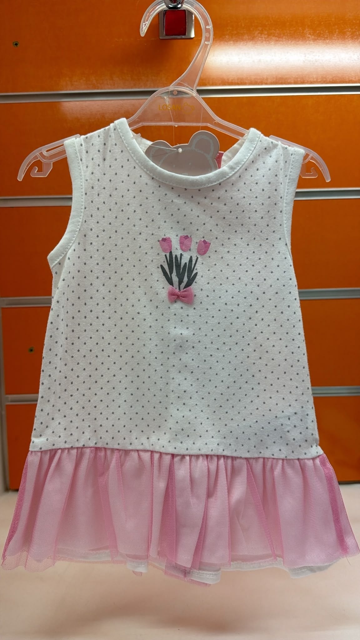 Vestido bebé niña Losan tul rosa y tulipanes — fotografía del producto