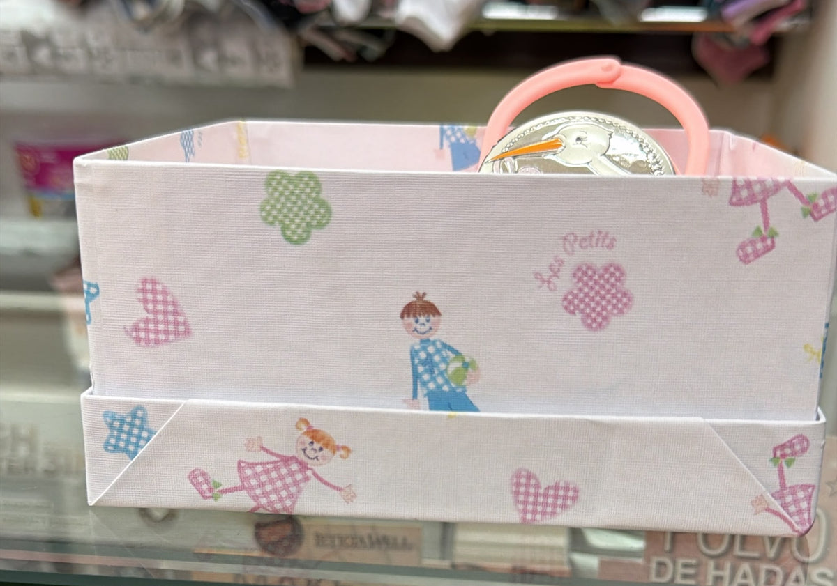 Caja guardachupete + cadena cigüeña rosa — fotografía del producto