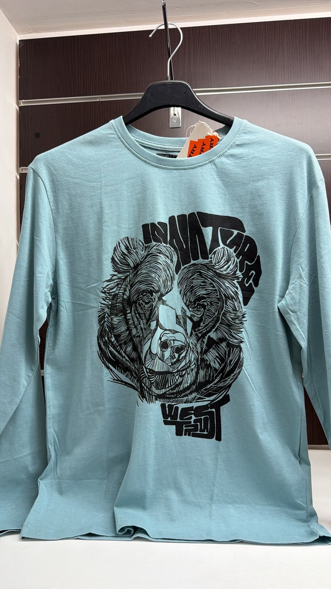 Camiseta juvenil verde agua con oso Wild Forest — fotografía del producto