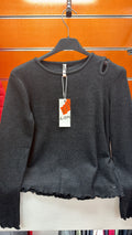 Camiseta canalé gris con hombro abierto para niña — fotografía del producto