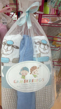 Pack de 3 gasas de algodón 80x80 cm – Ovejitas Celeste (Gamberritos) — fotografía del producto