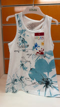 Camiseta niña Losan blanca con flores azules — fotografía del producto
