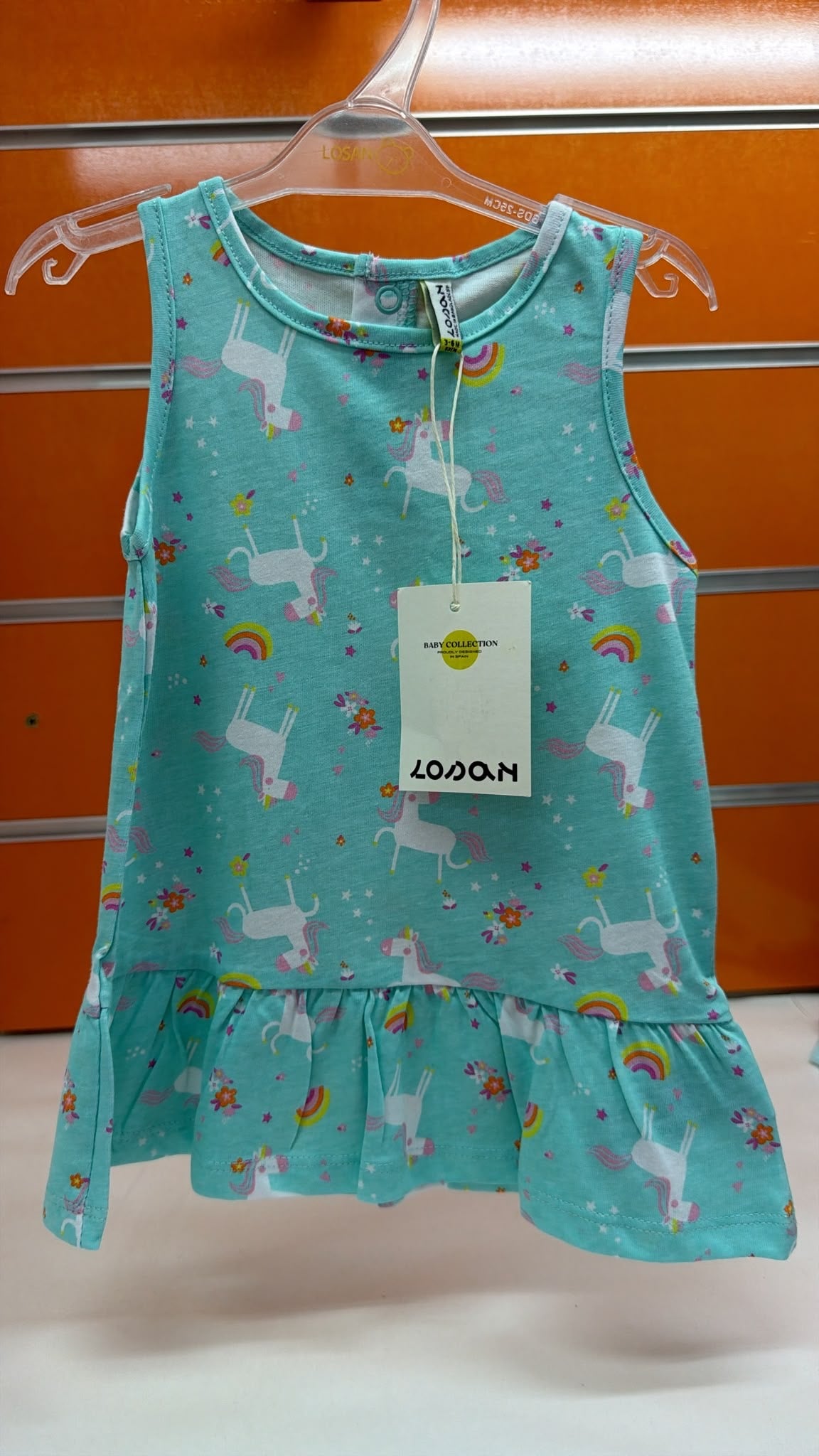 Vestido bebé Losan turquesa con unicornios — fotografía del producto