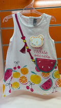 Vestido bebé niña Losan blanco con frutas y bolsillo sandía — fotografía del producto