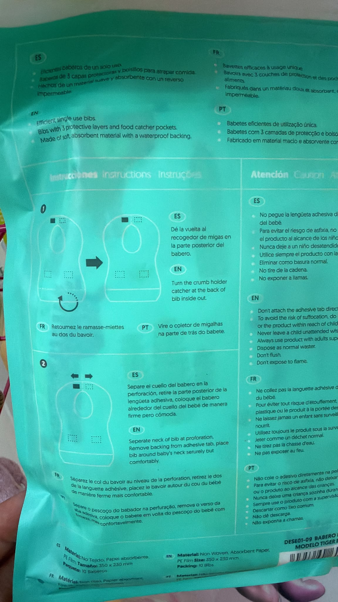 Baberos desechables impermeables +6 meses – Pack 10 unidades — fotografía del producto