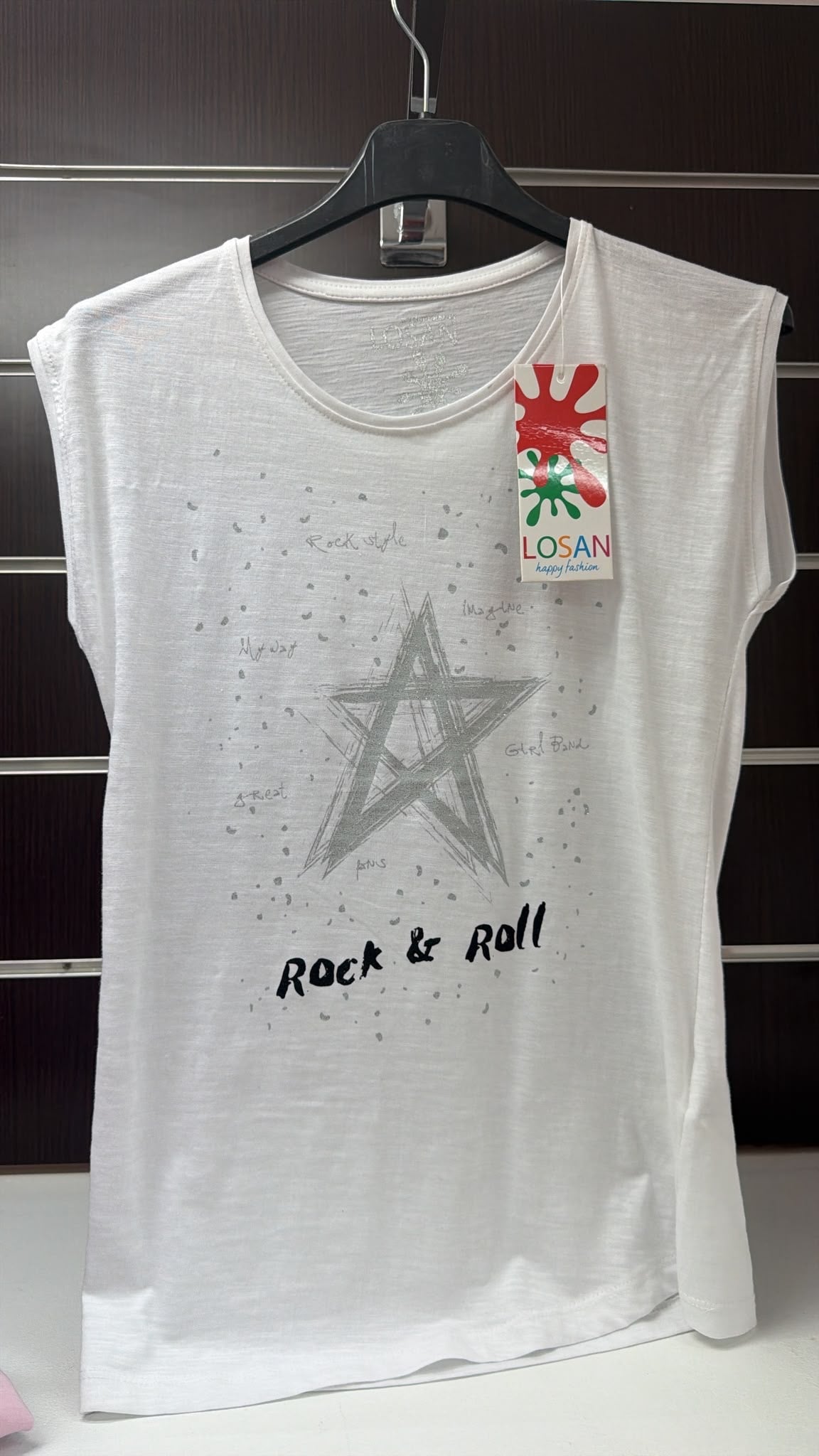 Camiseta larga Losan blanca Rock & Roll — fotografía del producto