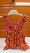 Vestido niña Losan naranja estampado con volantes — fotografía del producto