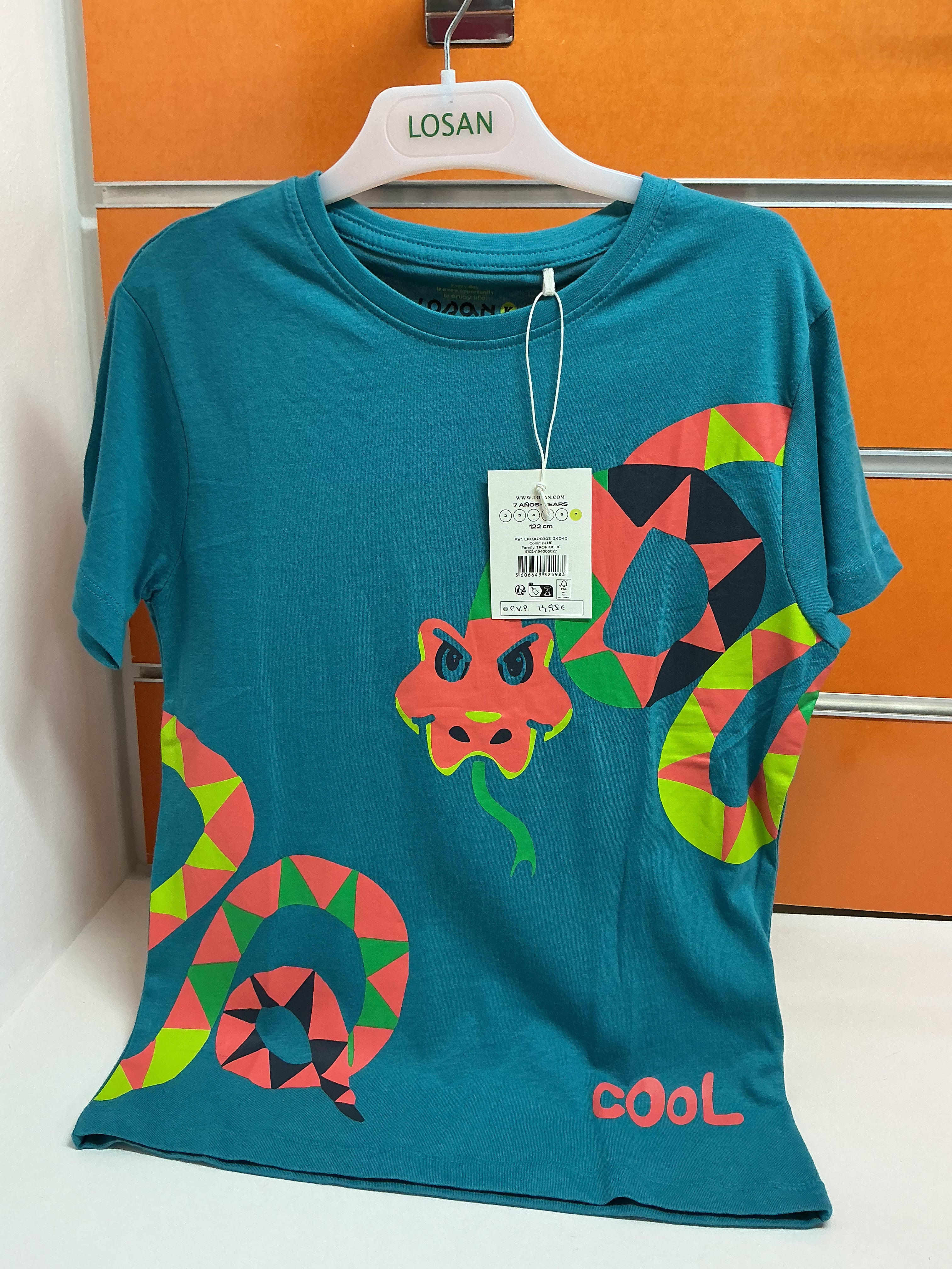 Camiseta infantil Losan azul con serpiente “Cool” — fotografía del producto