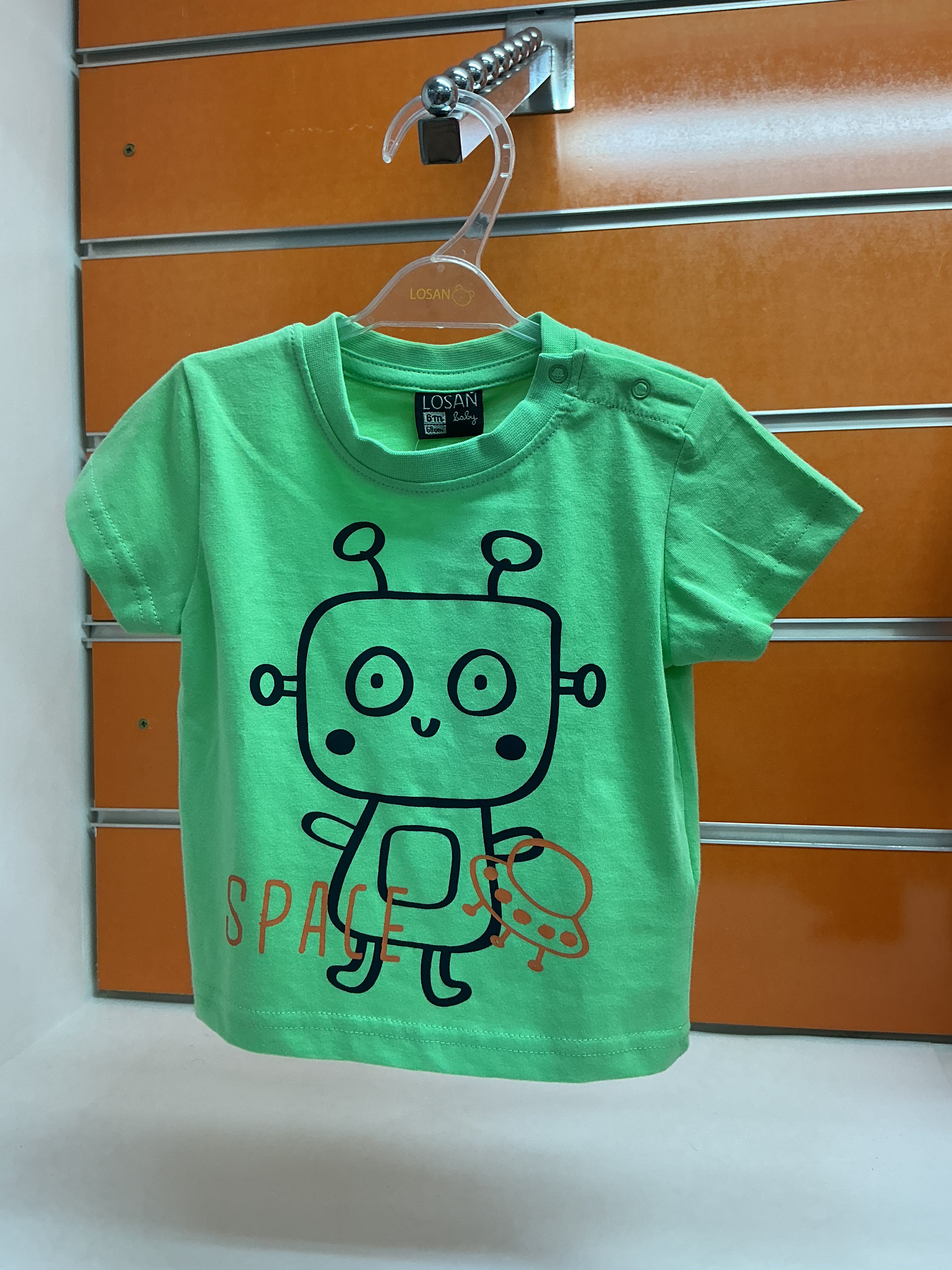 Camiseta bebé Losan verde robot Space — fotografía del producto