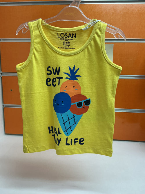 Camiseta bebé Losan tirantes helado amarilla — fotografía del producto