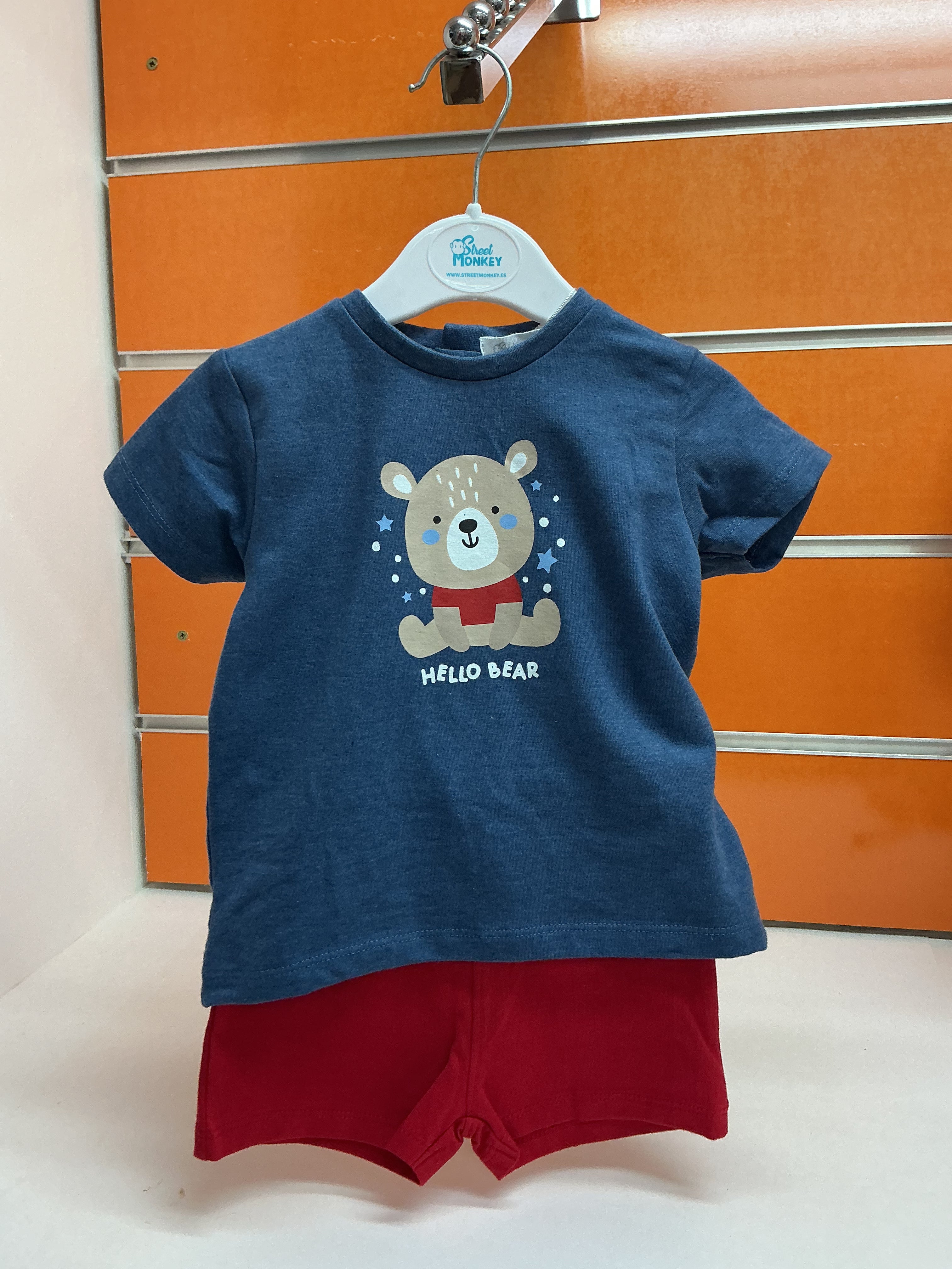 Conjunto bebé Hello Bear azul y rojo — fotografía del producto