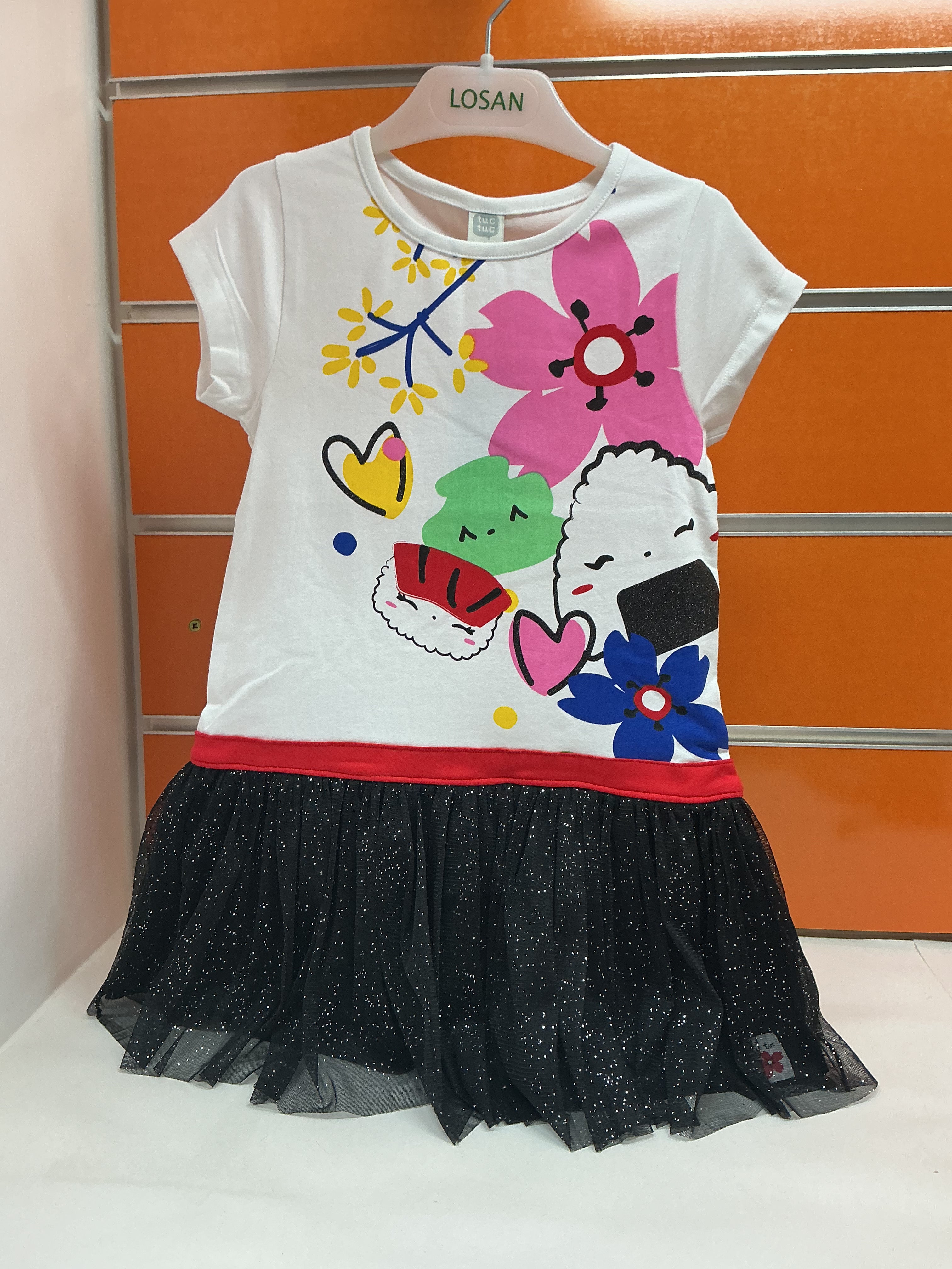 Vestido niña Tuc Tuc Sushi flores y tul negro — fotografía del producto