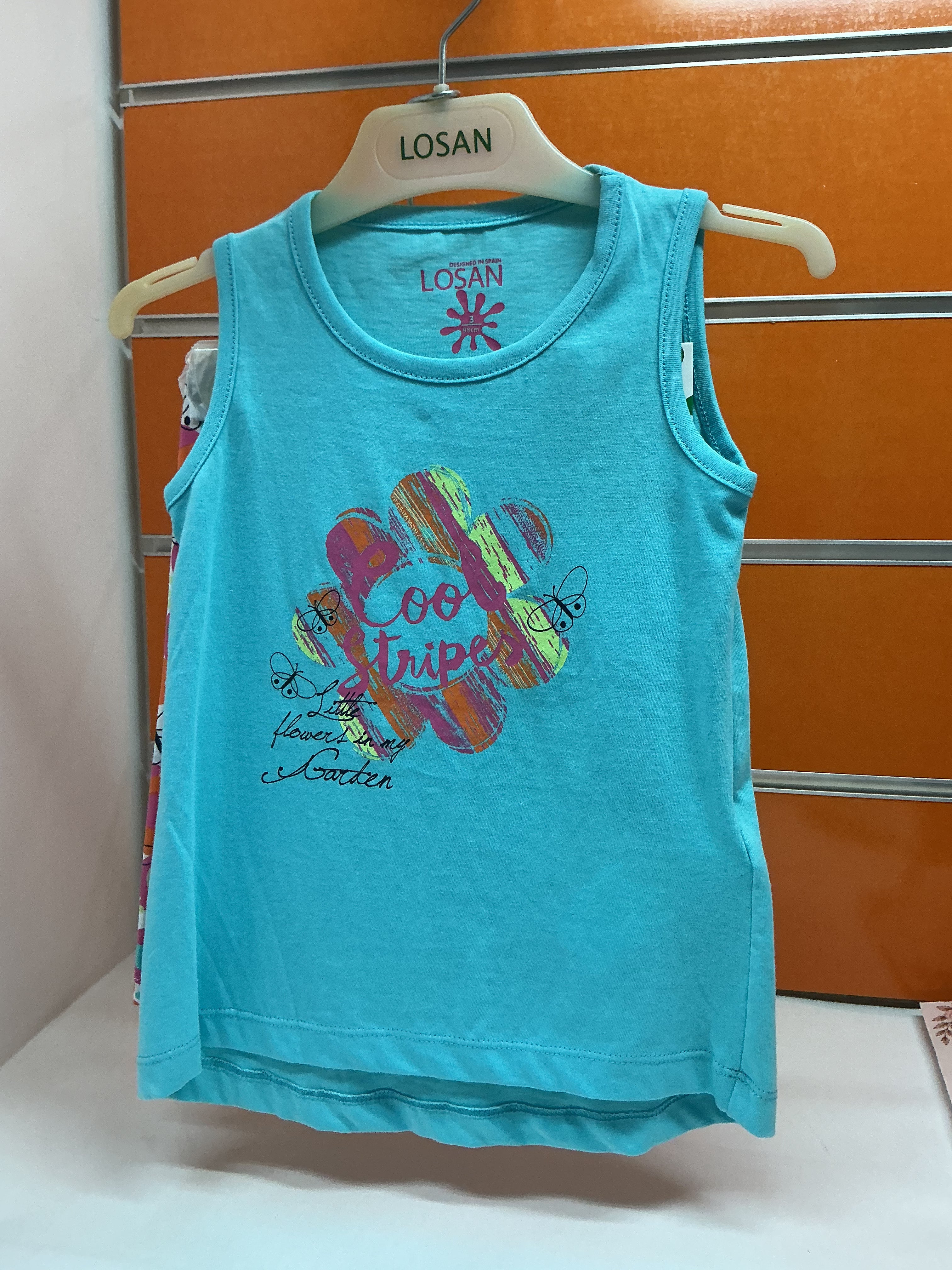 Conjunto niña Losan camiseta turquesa Cool Stripe — fotografía del producto