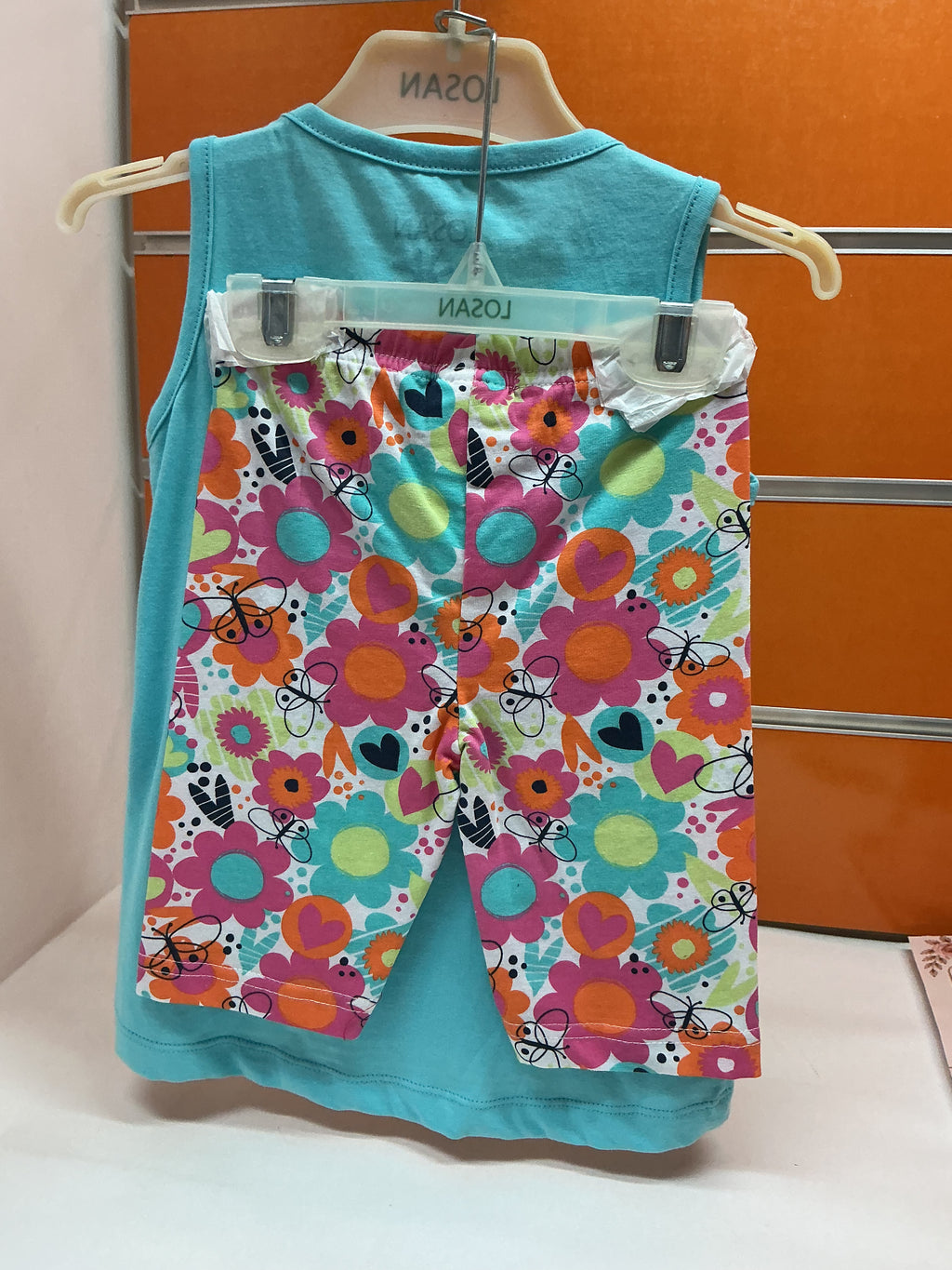 Conjunto niña Losan camiseta turquesa Cool Stripe — fotografía del producto