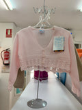 Bolero de punto rosa Juliana para bebé con encaje calado, talla 18 meses