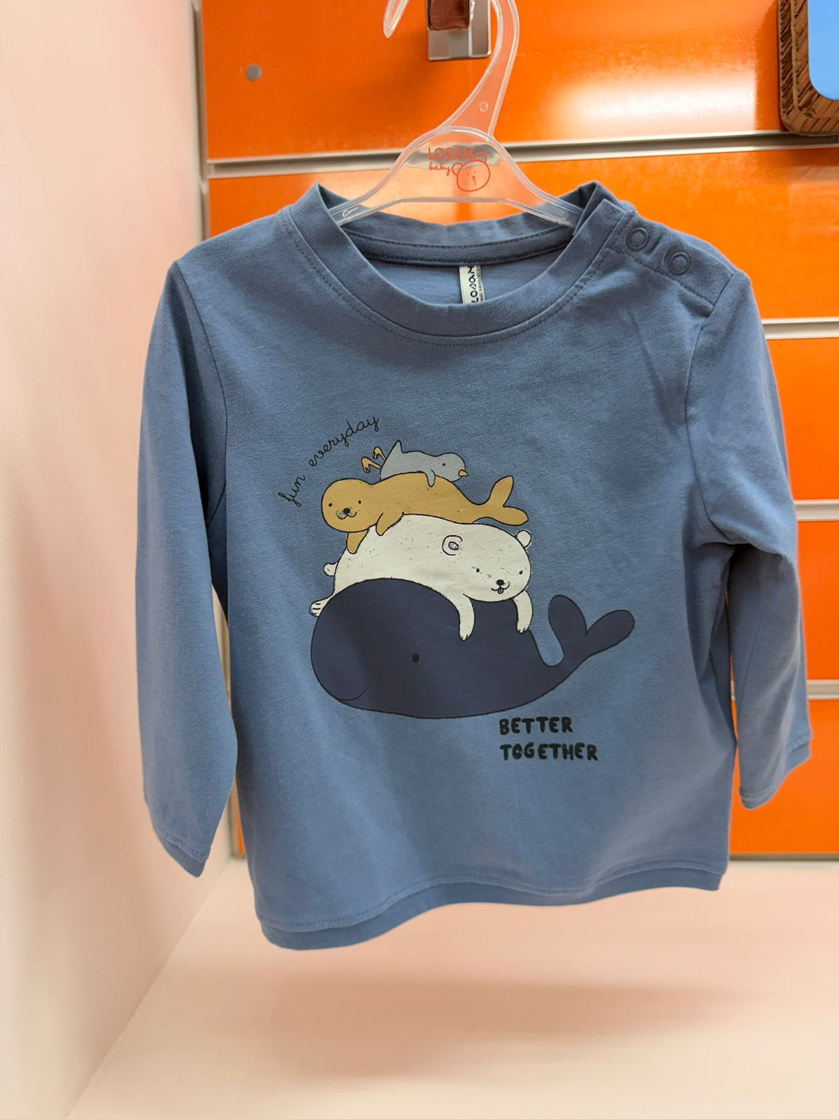 Camiseta bebé Losan azul Better Together, talla 6-9 meses