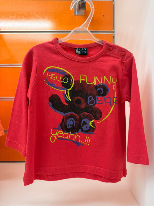 Camiseta bebé Losan coral Funny Bear de manga larga, talla 9 meses