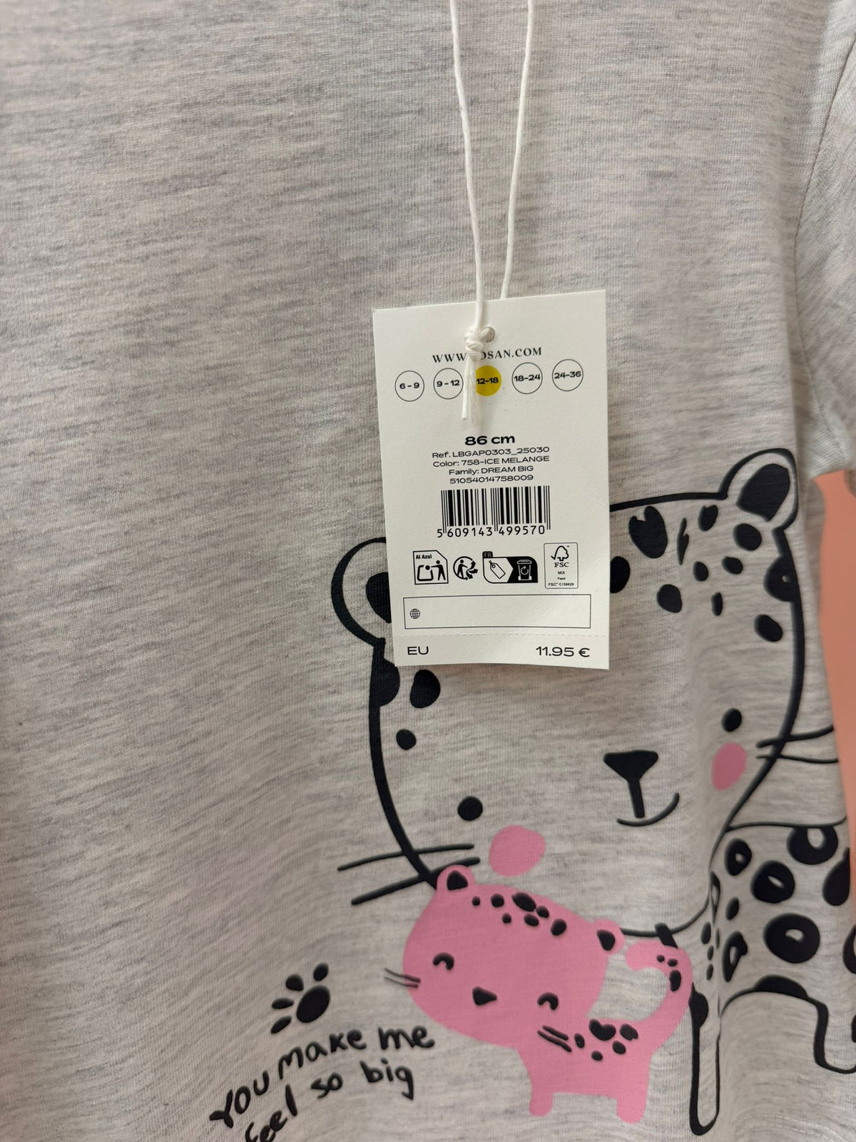 Camiseta bebé Losan Dream Big gris con estampado de animales, talla 12-18 meses