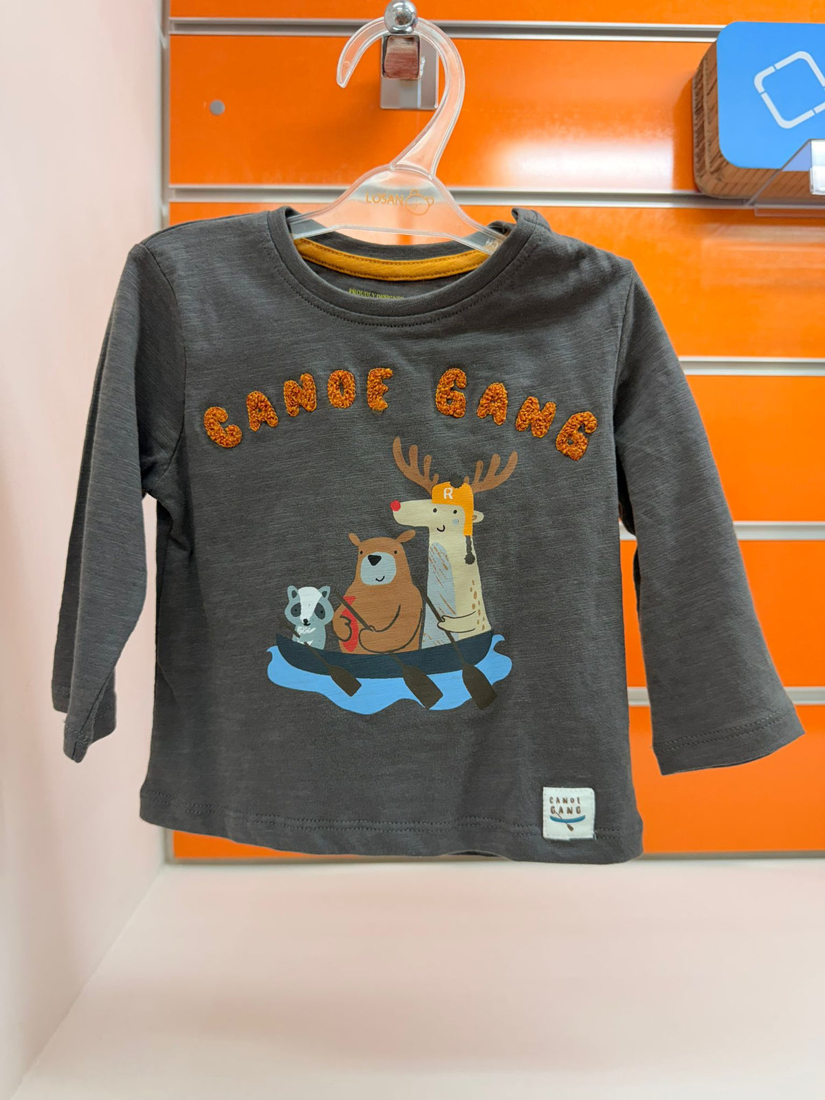 Camiseta bebé Losan gris Canoe Gang de manga larga, talla 3-6 meses