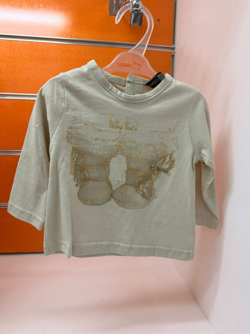 Camiseta bebé Losan color hielo con dibujo de botitas, talla 6 meses
