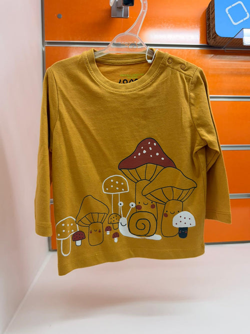 Camiseta bebé Losan mostaza con caracol y setas, talla 6-9 meses