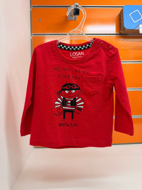 Camiseta bebé Losan roja Biker Club de manga larga, talla 3-6 meses