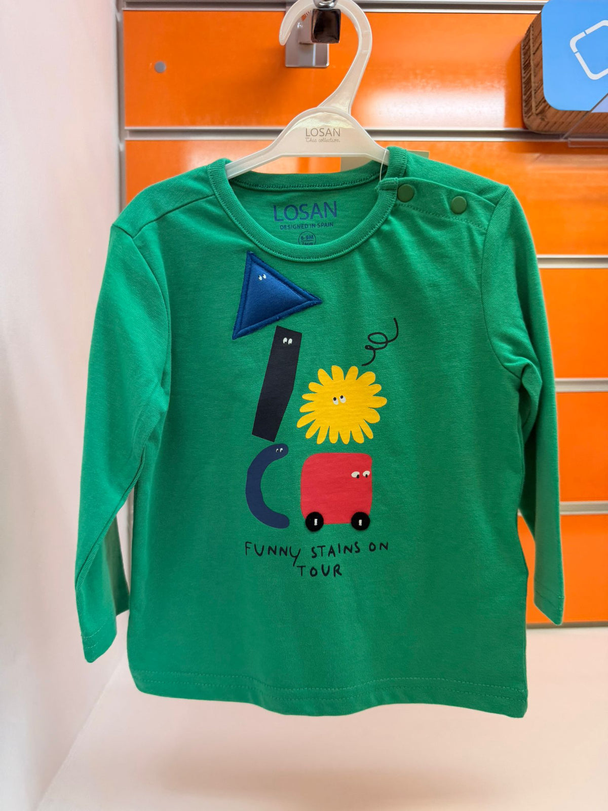 Camiseta bebé Losan verde Funny Stains on Tour, talla 6-9 meses