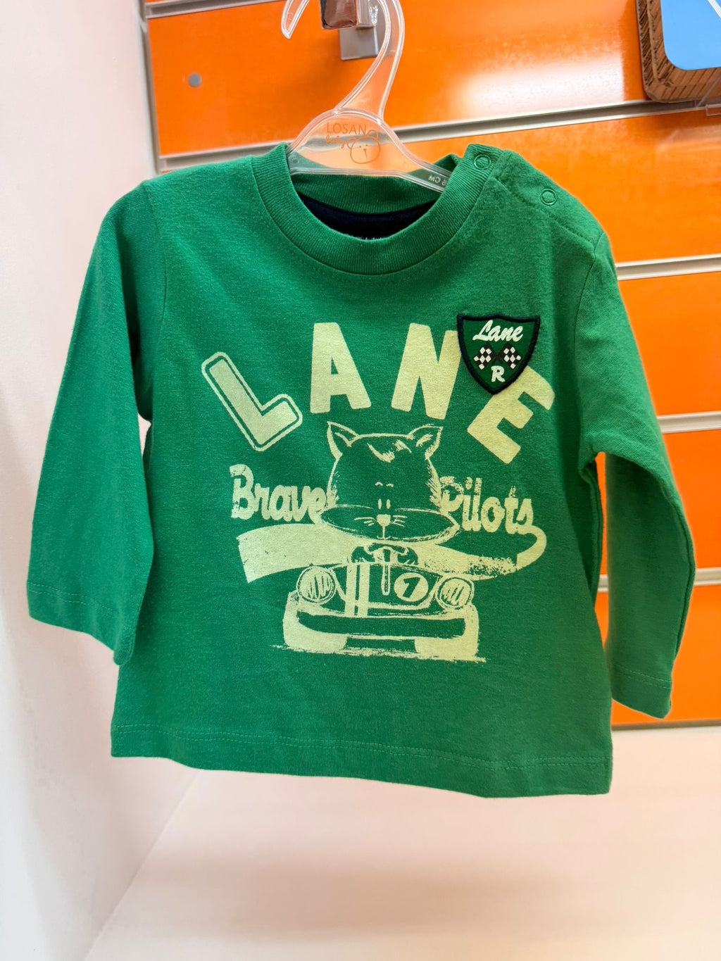 Camiseta bebé Losan verde Lane Brave Pilot, talla 6 meses