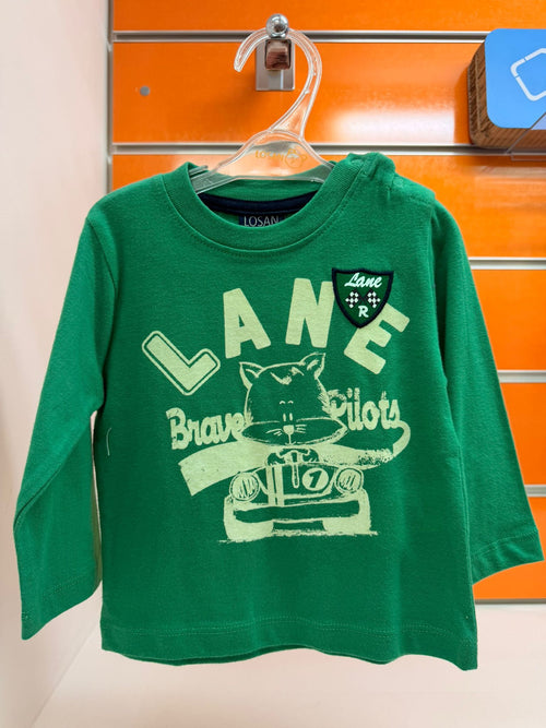 Camiseta bebé Losan verde Lane Brave Pilot, talla 9 meses