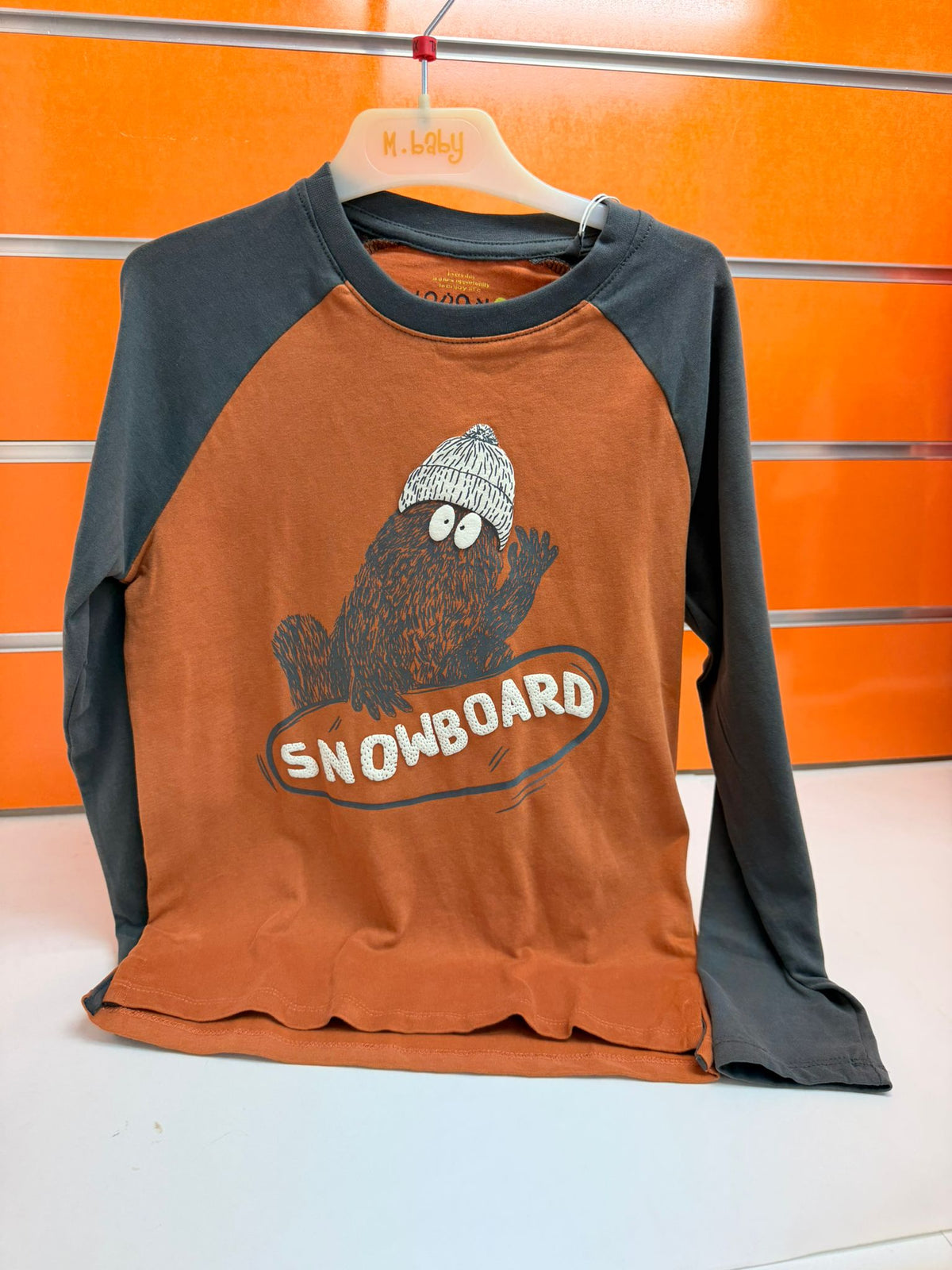 Camiseta niño Losan naranja y gris oscuro con estampado Snowboard, talla 7 años