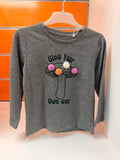 Camiseta niña Losan gris con seta y pompones, talla 3 años