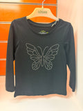 Camiseta niña Losan negra con mariposa de strass, talla 2 años