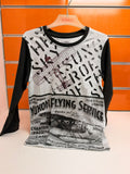 Camiseta niño Losan de manga larga con estampado de aviones gris y negro talla 6 años
