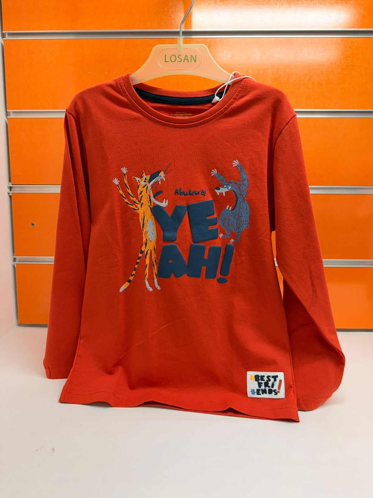Camiseta de manga larga niño Losan naranja con estampado de monstruos, talla 5 años
