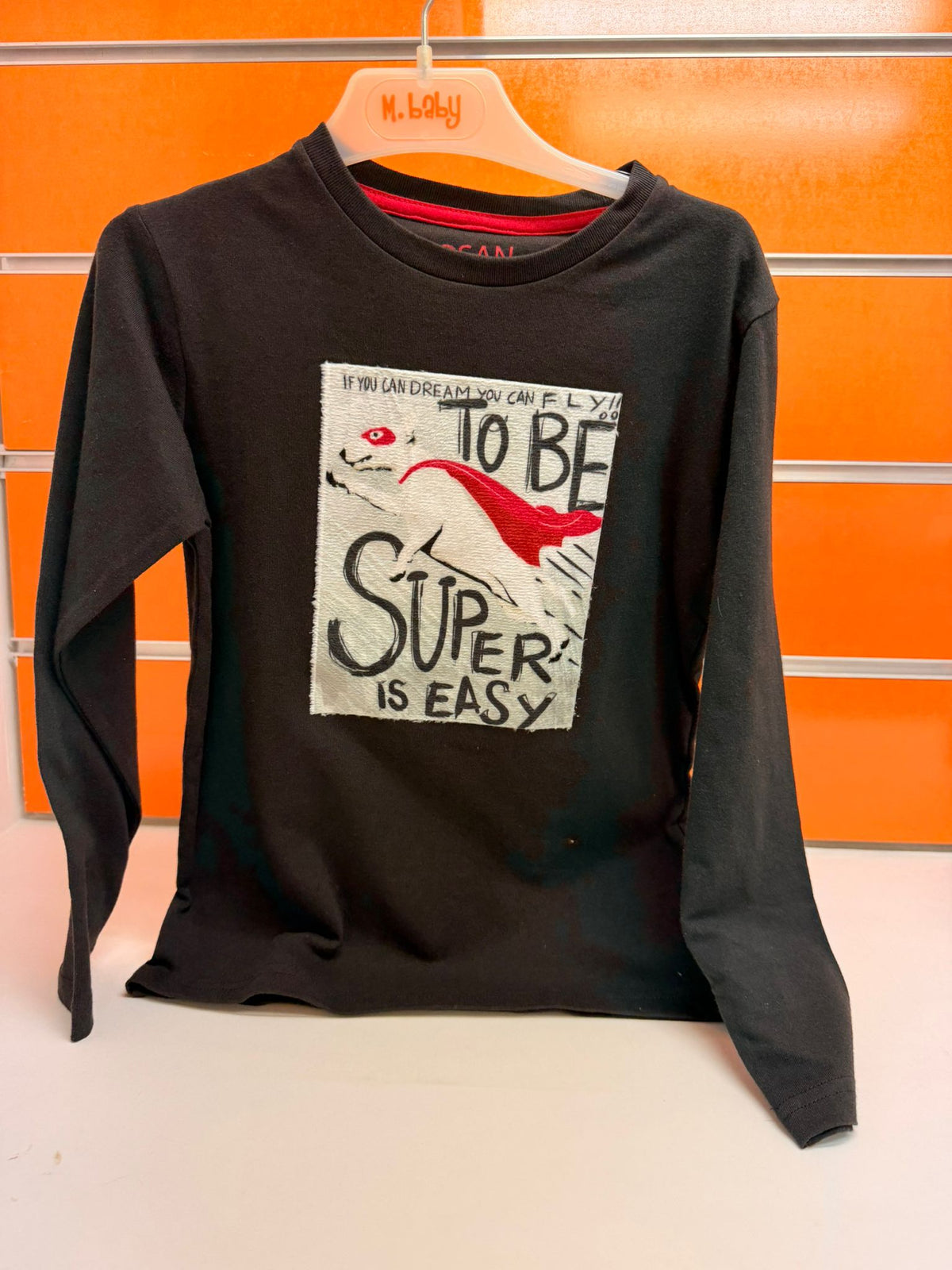 Camiseta niño Losan de manga larga negra con estampado Super talla 6 años