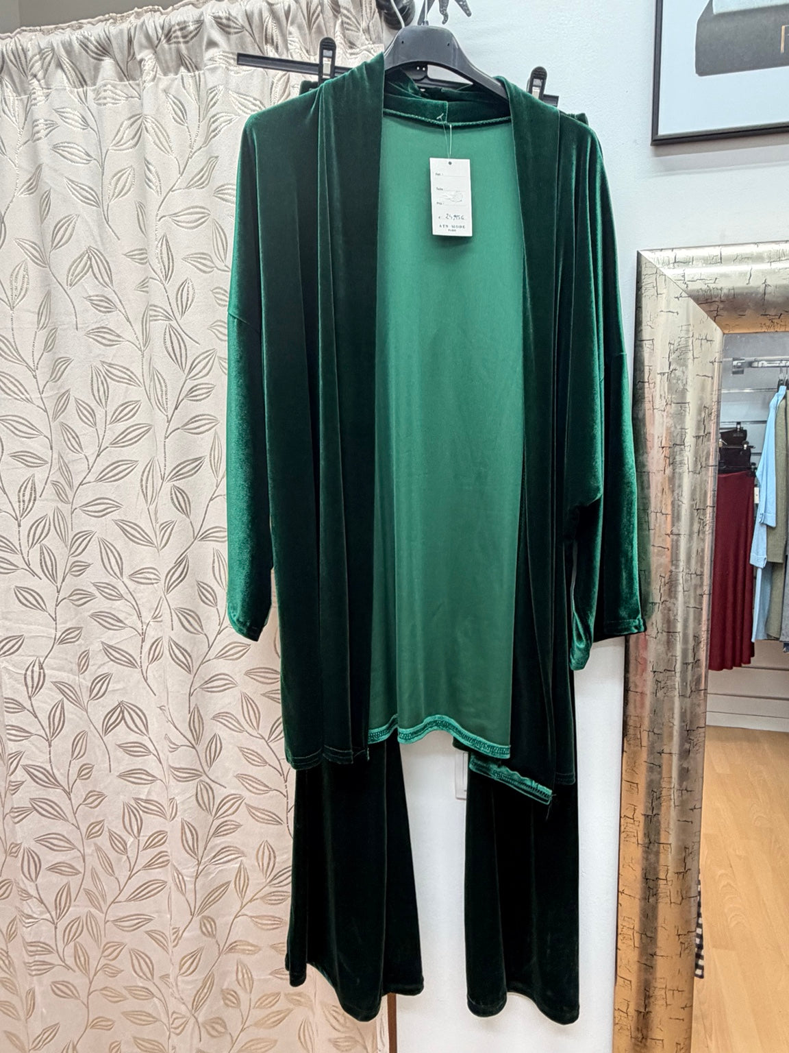 Chaqueta kimono larga de terciopelo verde esmeralda
