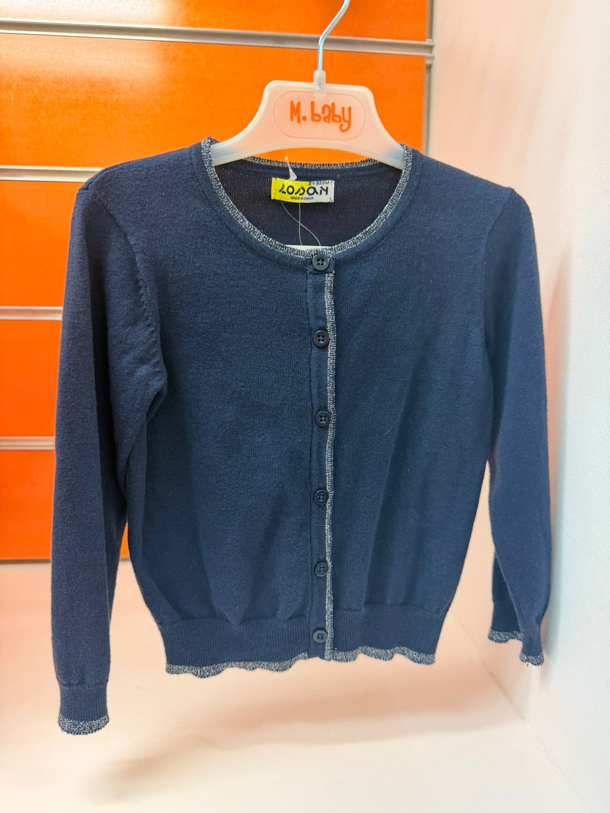 Chaqueta de punto niña Losan azul marino con ribete brillante, talla 2 años