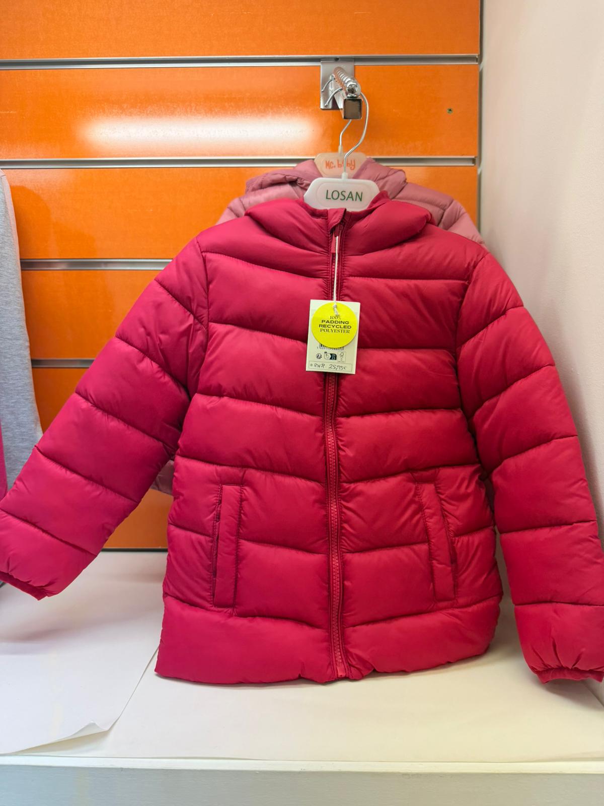 Chaqueta niña Losan acolchada fucsia con capucha, talla 6 años