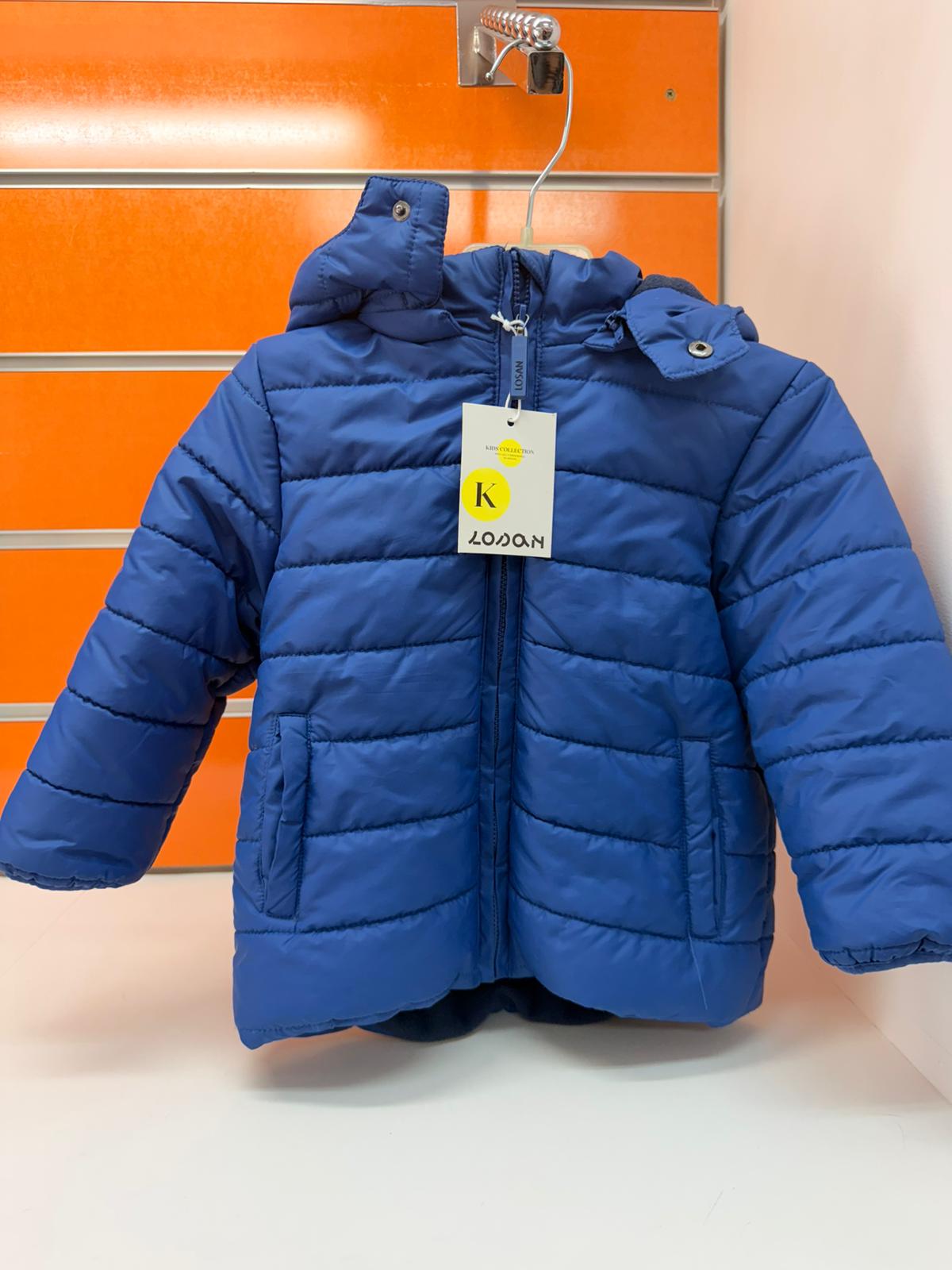 Chaqueta acolchada niño Losan azul con capucha, talla 2 años