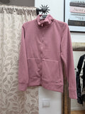 Chaqueta polar rosa para mujer con cremallera frontal y bolsillos