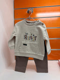 Conjunto bebé Babybol beige y marrón con sudadera de robot y pantalón