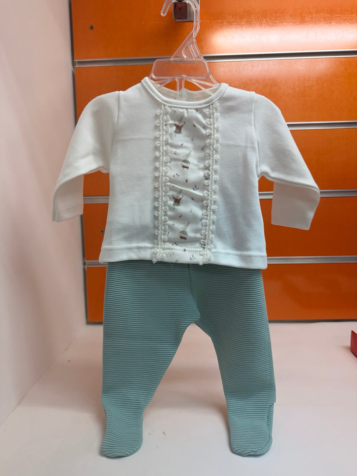 Conjunto bebé Calamaro Arosa blanco y verde agua, vista frontal