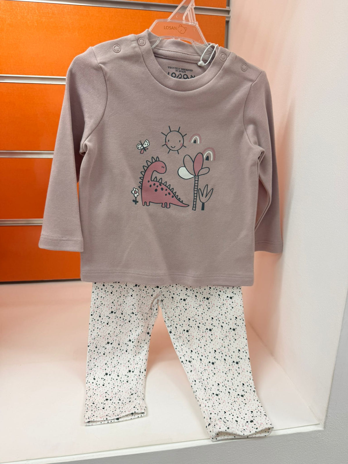 Conjunto bebé Losan rosa con dinosaurio, talla 6-9 meses / 74 cm