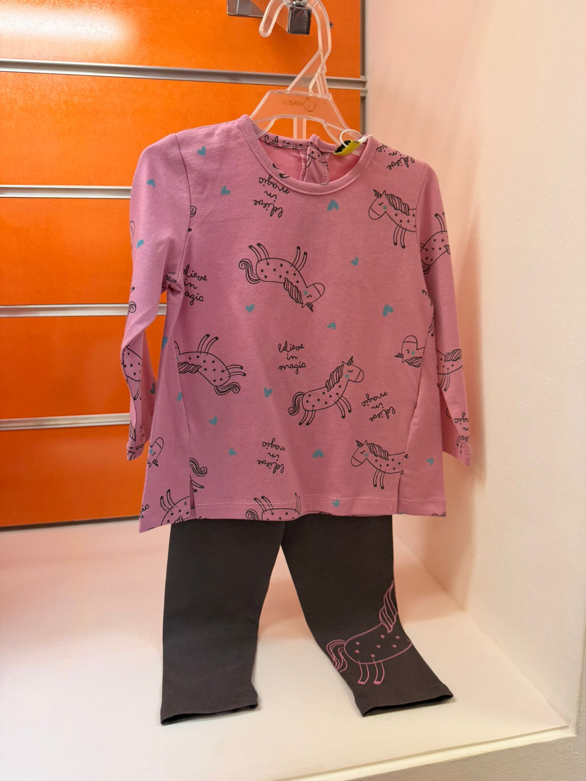Conjunto bebé Losan rosa con unicornios, talla 6-9 meses / 74 cm