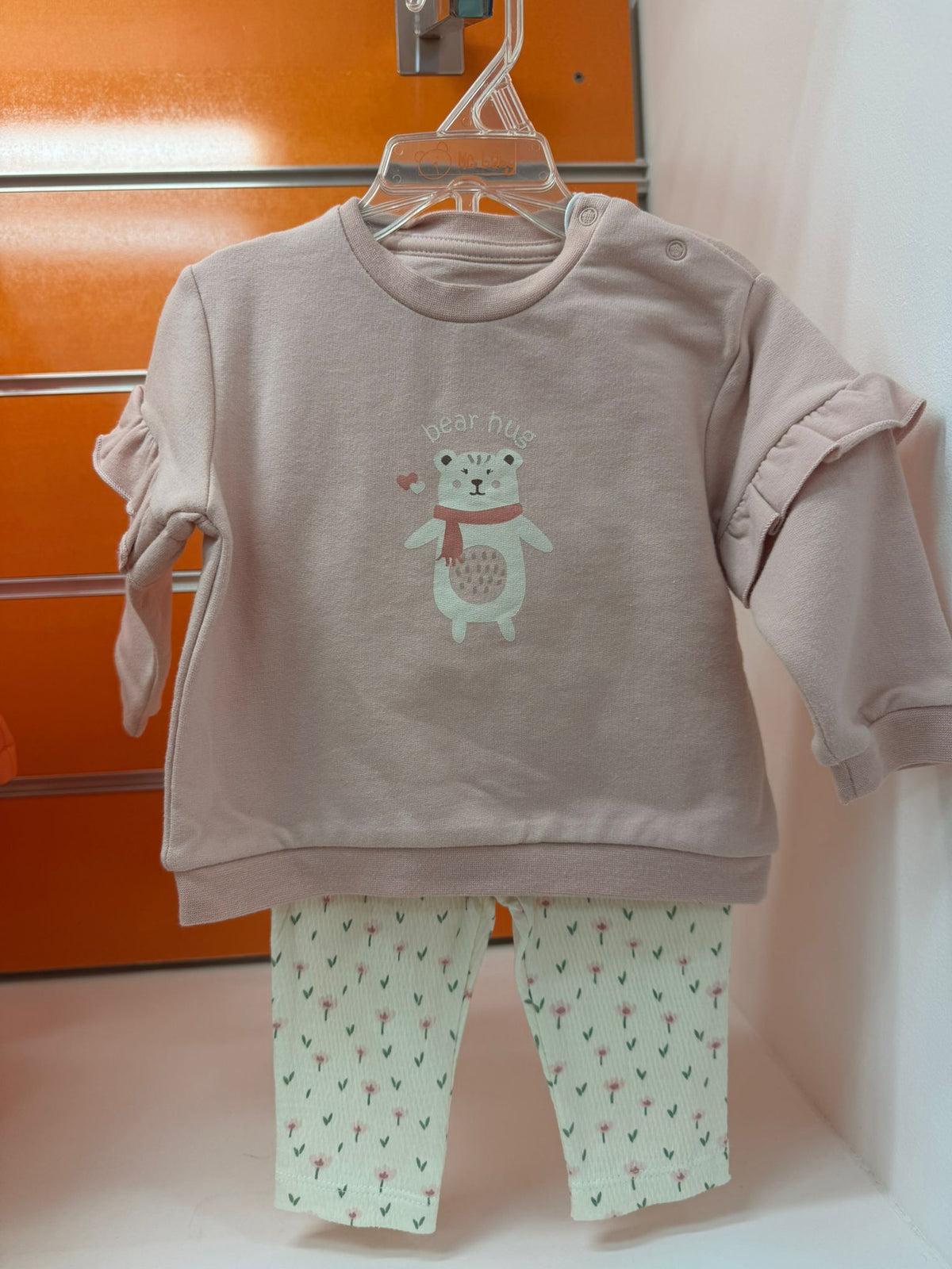 Conjunto bebé niña Losan rosa con oso y leggings florales, 3-6 meses